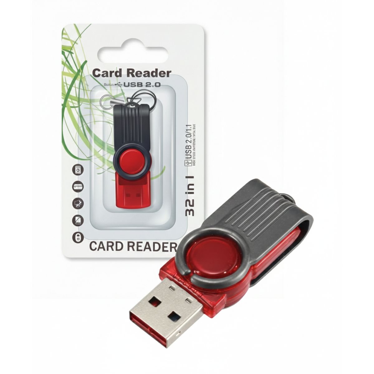 GENERICO - Lector Tarjeta De Memoria Micro SD Giratorio USB Color Rojo