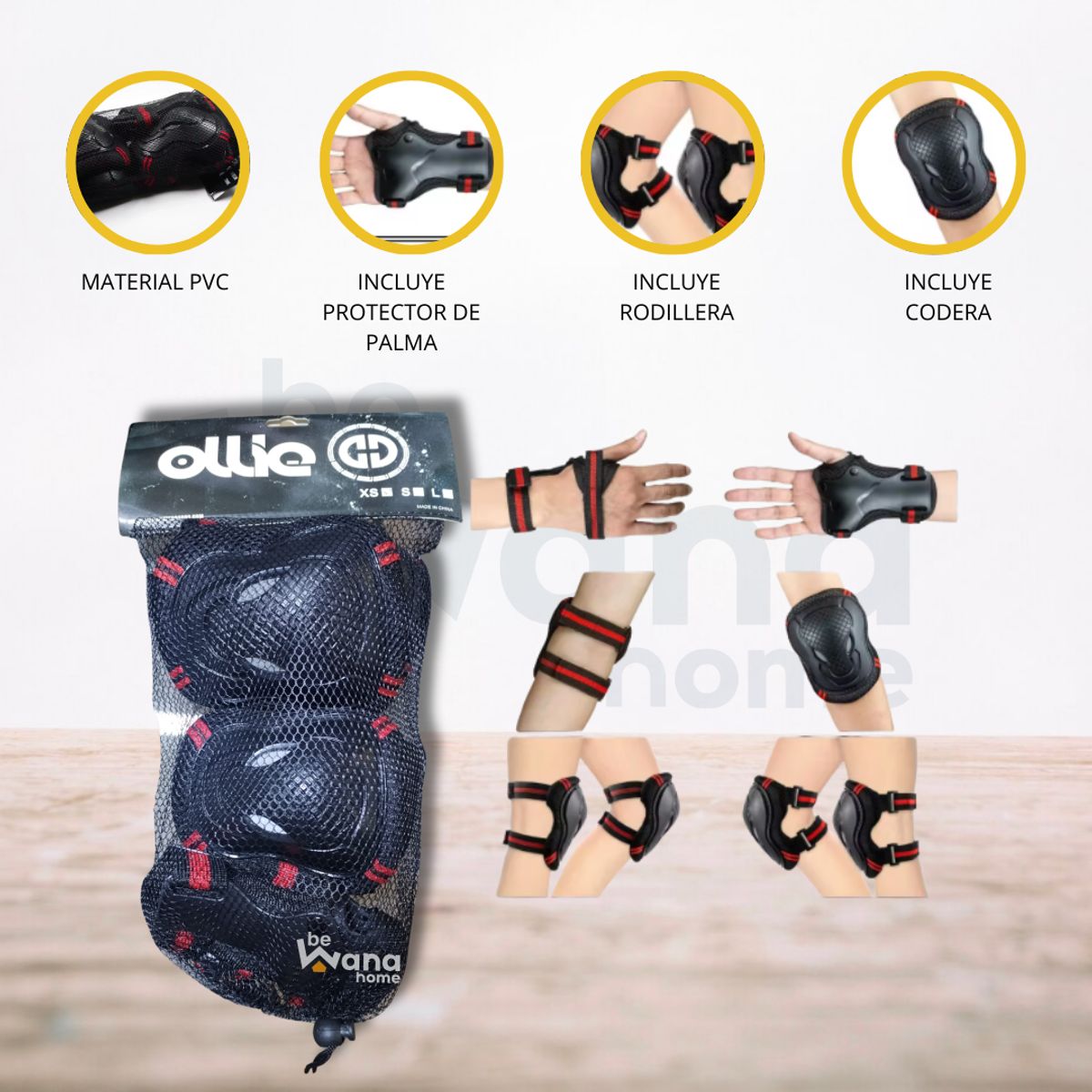 OLLIE - Set de Protección para Niños «CONFORT PRO» BlackRed