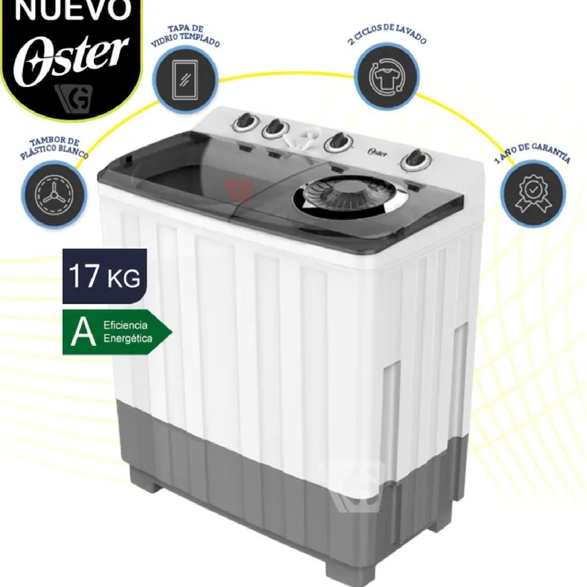 OSTER - Lavadora Semiautomática 17 kg Oster Modelo OS-SAWMK0017W - Blanca