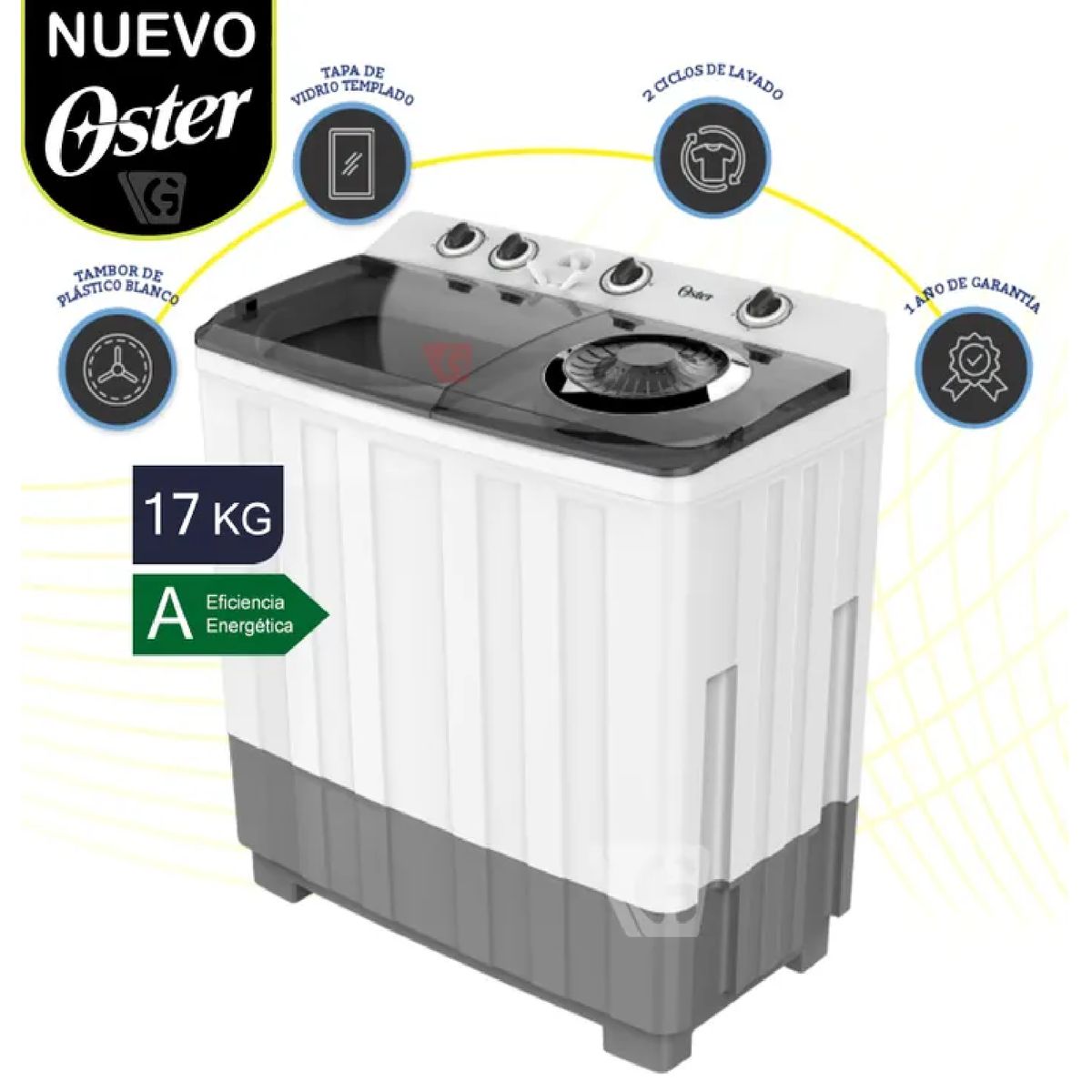 OSTER - Lavadora Semiautomática 17 kg Oster Modelo OS-SAWMK0017W - Blanca