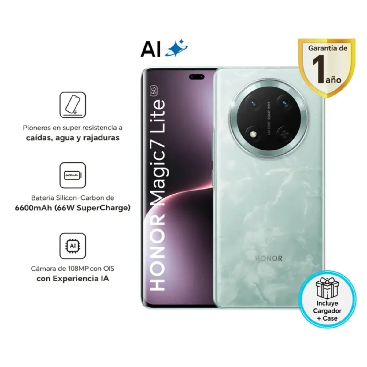 HONOR - Celular Honor Magic 7 Lite 5G 8GB RAM 512GB 6.78"  Pulg. MagicOS 8.0 - Jade Cian