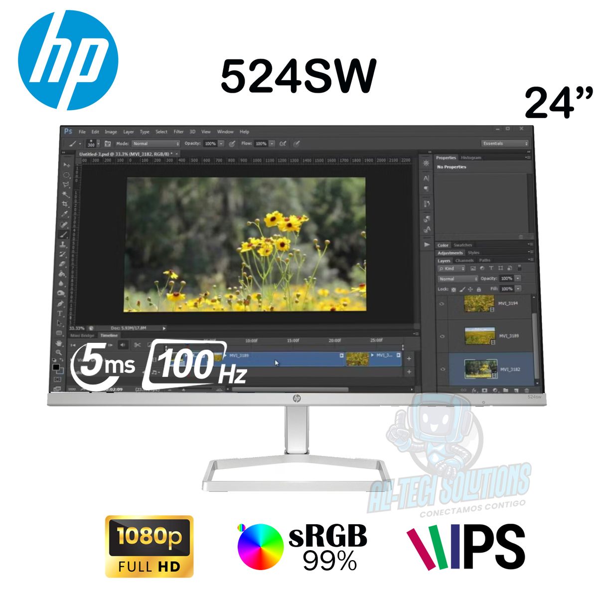 HP - MONITOR PLANO HP SERIE 5 524SW 24" IPS FHD HDMI 5MS 100HZ BLANCO