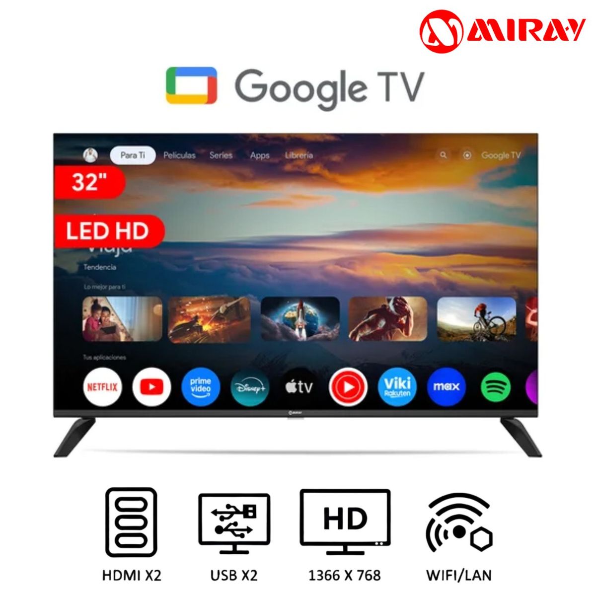 MIRAY - Televisor Miray MS32 E2000GBT Google TV LED HD 32