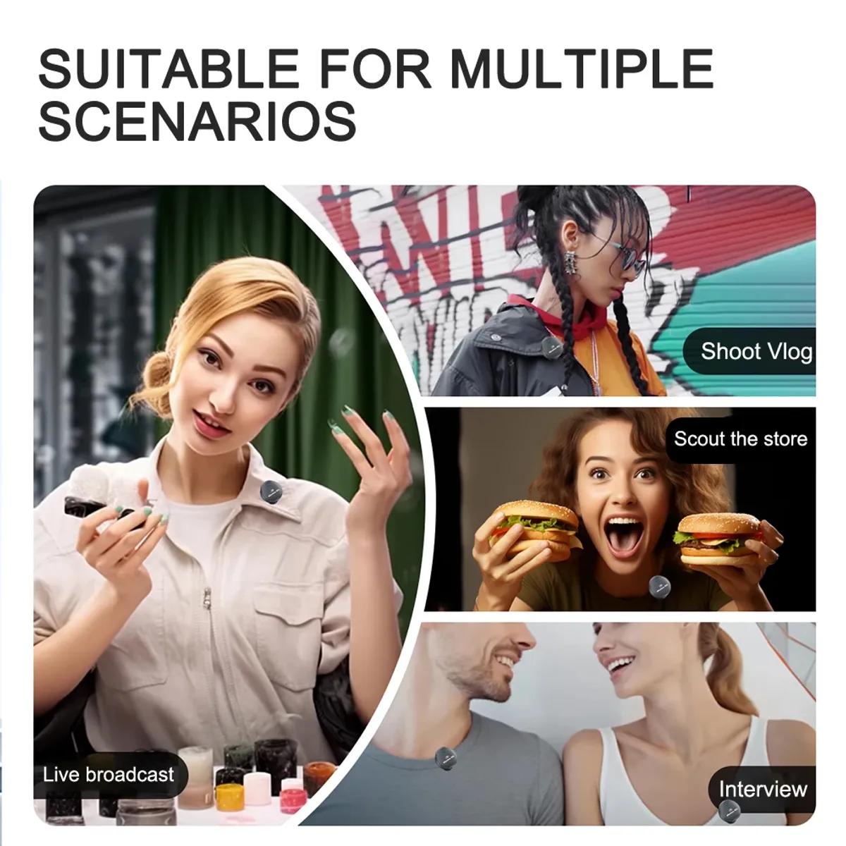 GENERICO - Micrófono Inalámbrico con Cargador y ANC 40 Horas Tipo C 2 TX + 1 RX