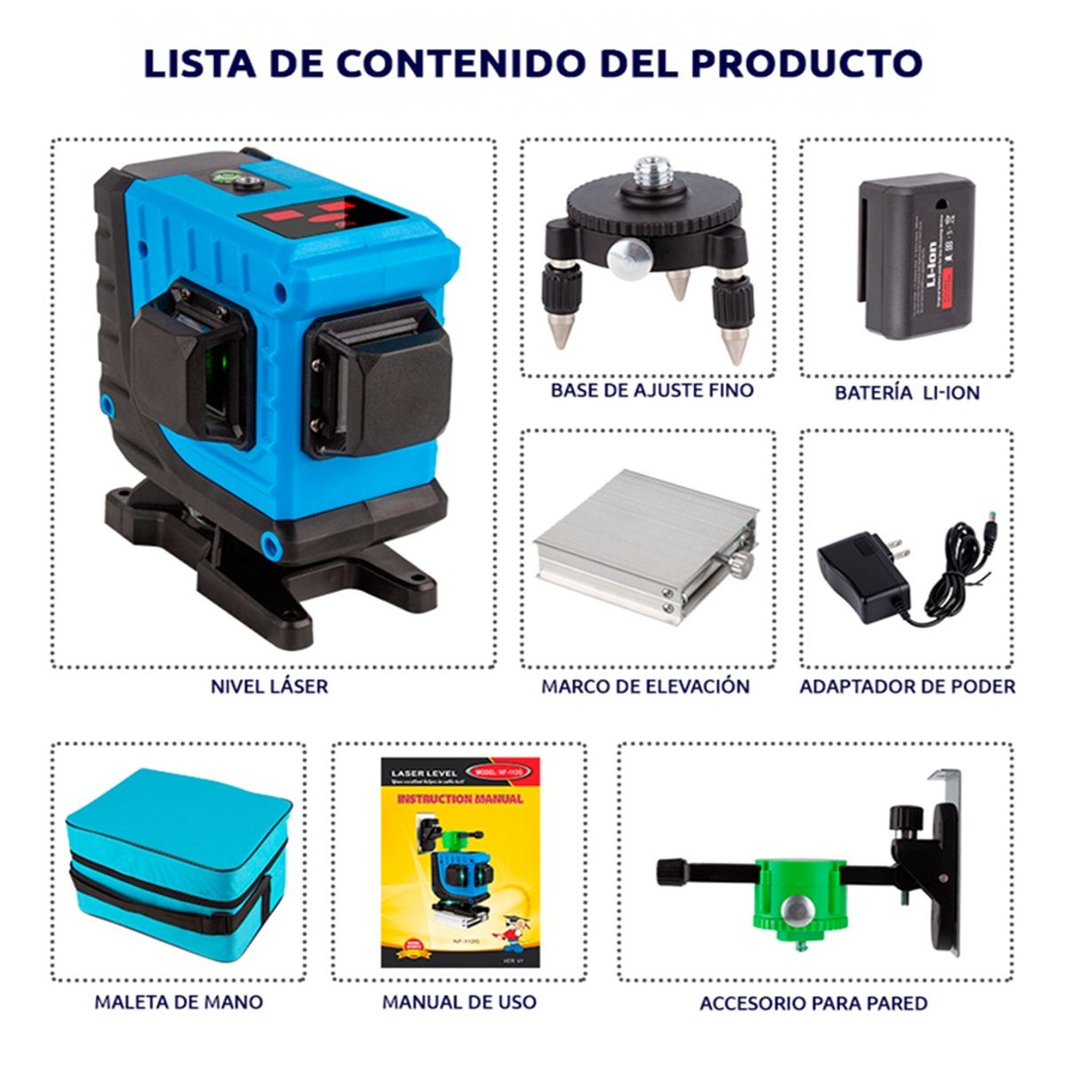 NOYAFA - Nivel laser verde 12 Lineas Noyafa NF-112G + Control + Base + Accesorios