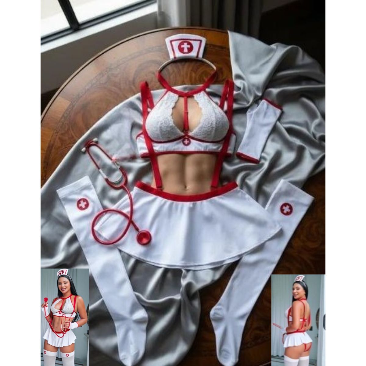 GENERICO - LENCERIA SEXY DISFRAZ ENFERMERA ENCAJE TRANSPARENTE  TALLA S-M-L