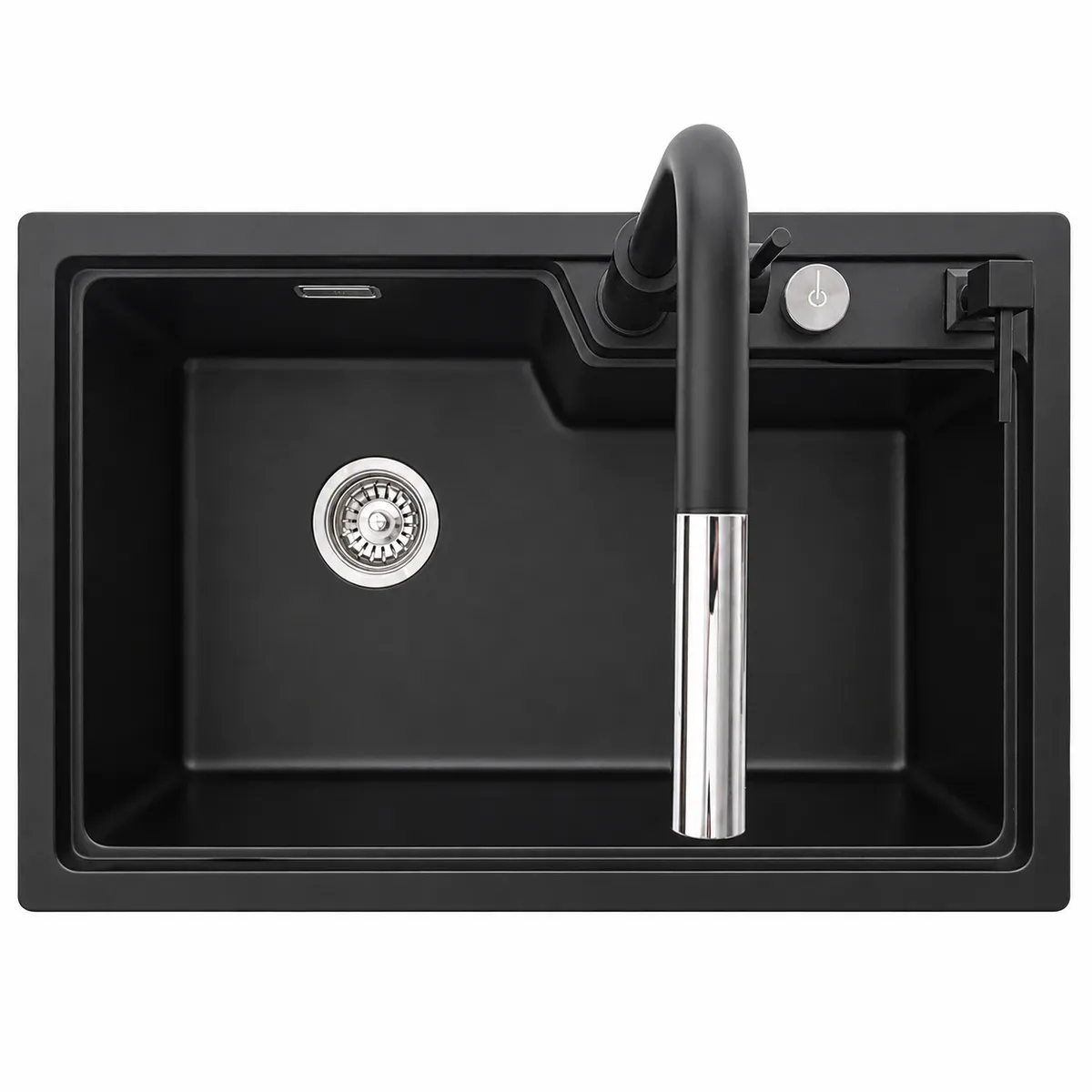 Lavadero de Cuarzo Negro 75x47cm Con Grifo, Control de Drenaje y Dispensador de Detergente Líquido, marca HILIVING - Foto Principal