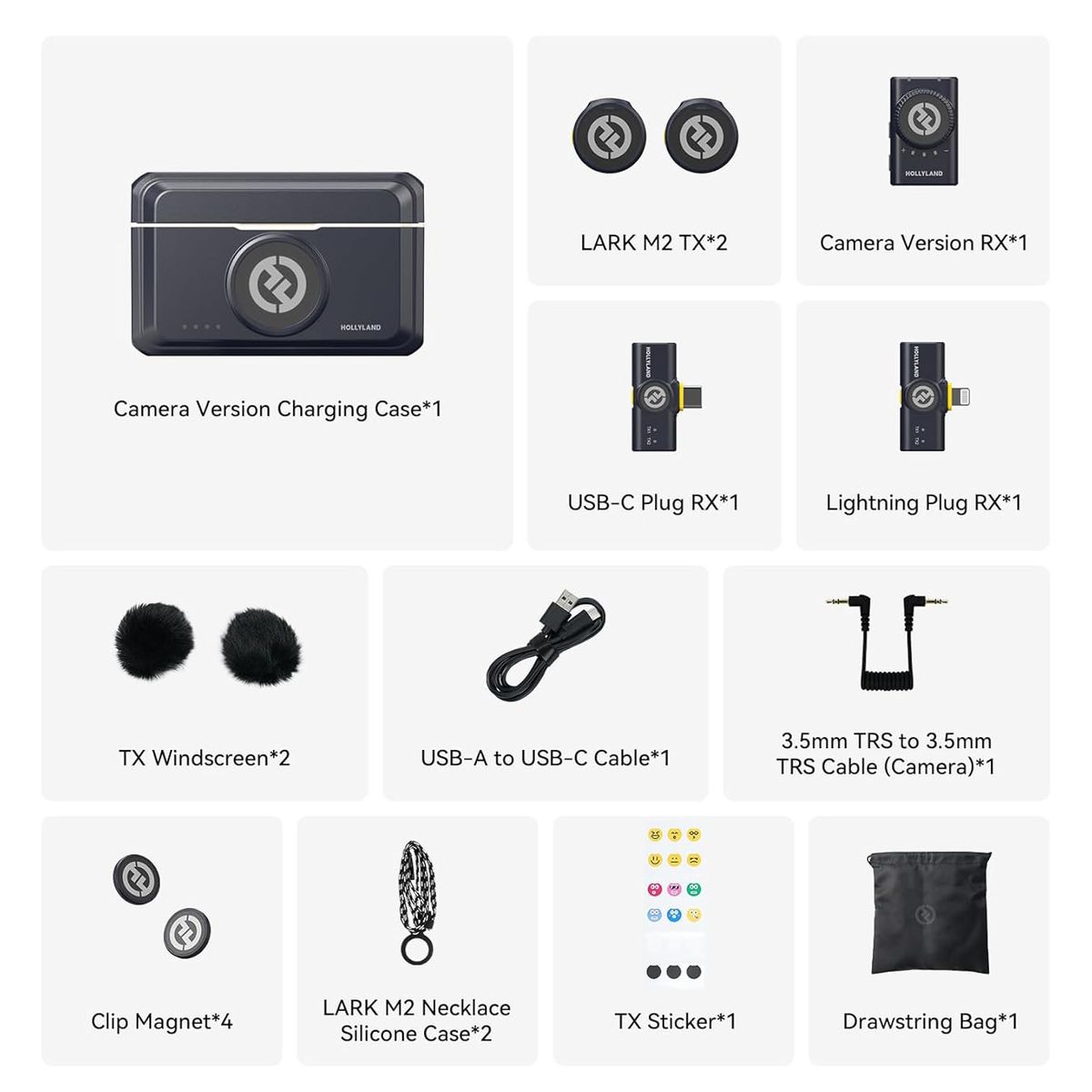 GENERICO - Micrófono Inalámbrico Hollyland Lark M2  Combo USB C + Ligthning + TRS Cámara