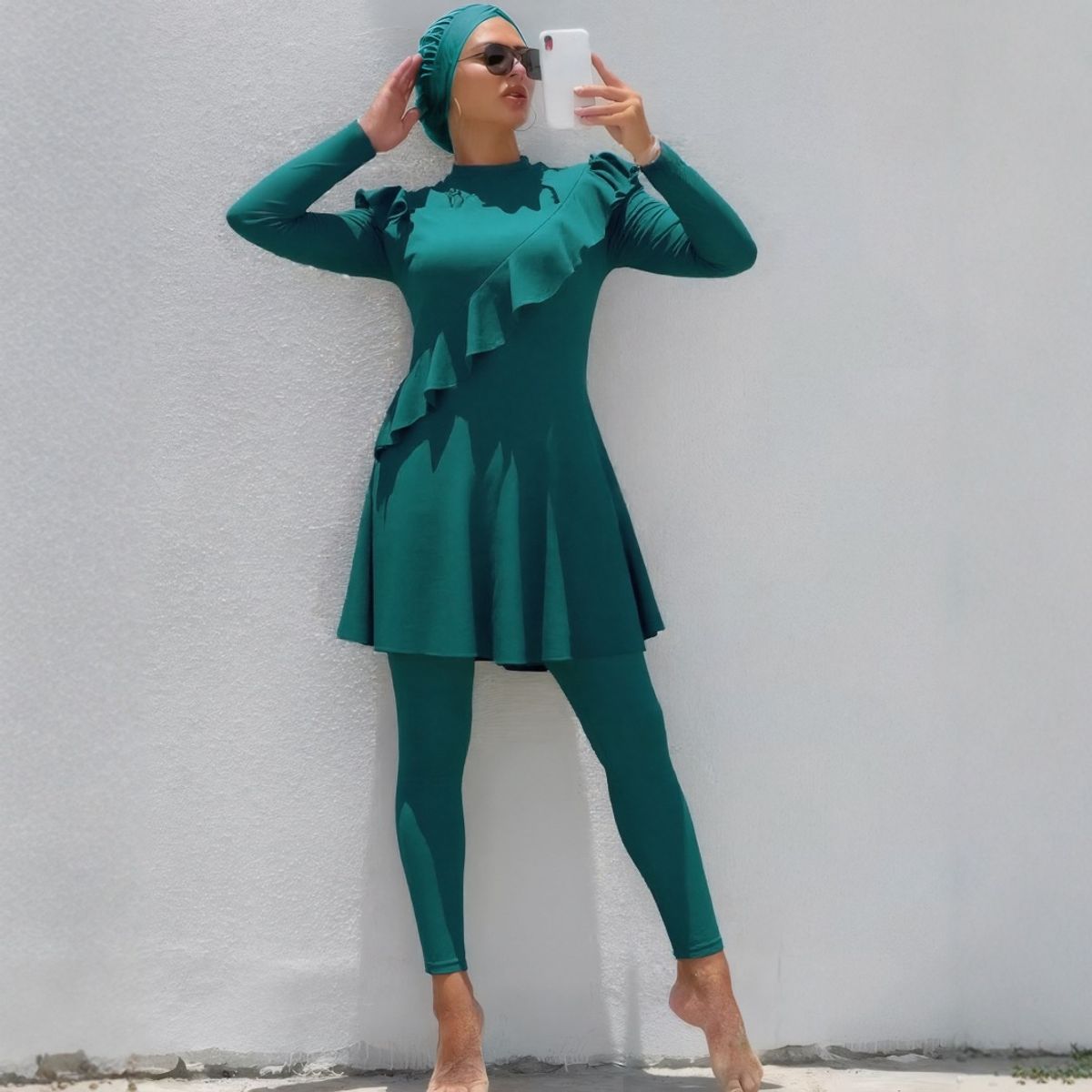 PUREPOWER - Traje de baño musulmán con almohadilla de sujetador en el frente y hijab- size XXL