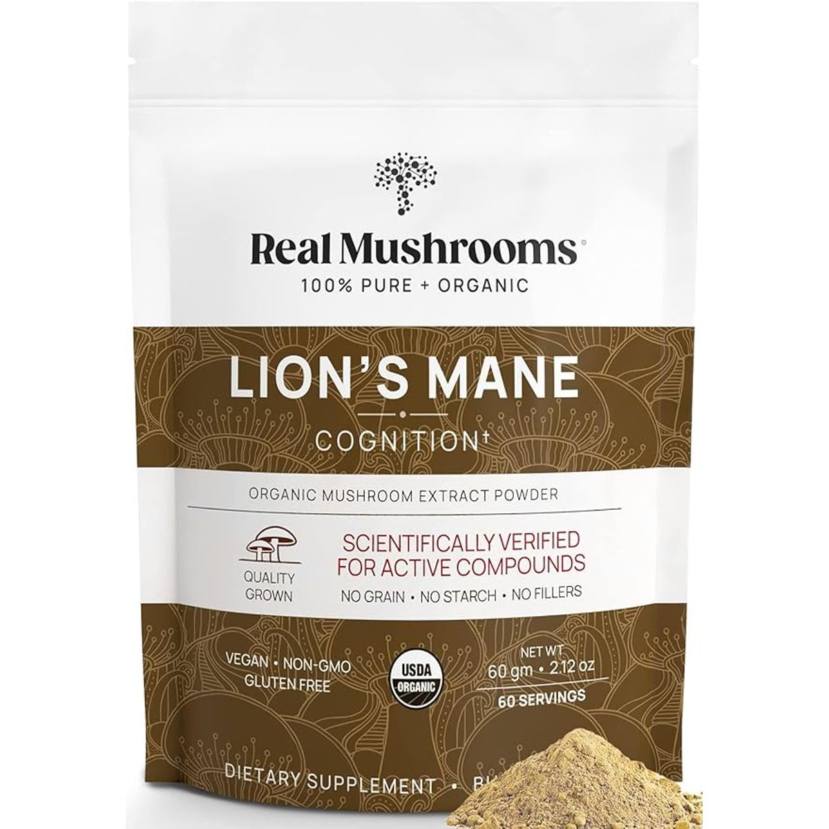 GENERICO - Extracto de hongos Real Mushrooms Lions Mane polvo de Certificado 2.11 oz