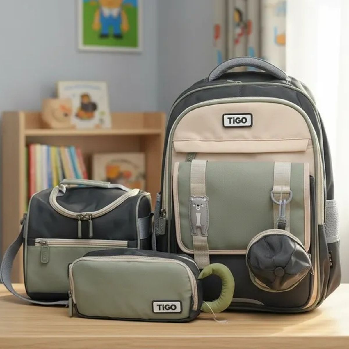 TIGO - MOCHILA ESCOLAR + LOCHERA+ CARTUCHERA- TIGO 3 PIEZAS