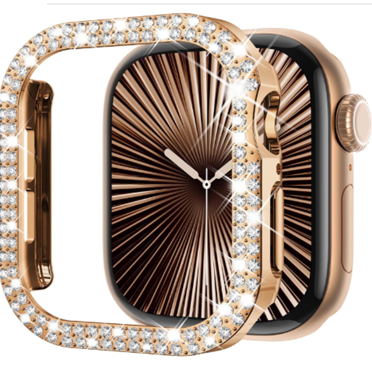 GENERICO - Bumper para Apple Watch Doble Fila Diamante 45mm - ROSA GOLD