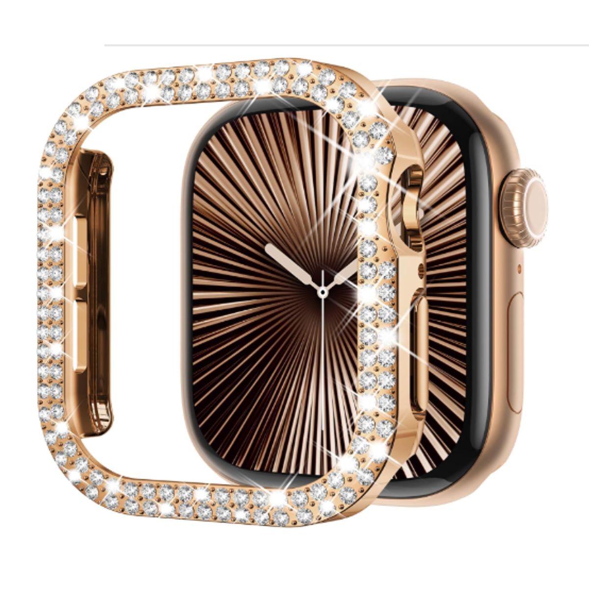 GENERICO - Bumper para Apple Watch Doble Fila Diamante 45mm - ROSA GOLD