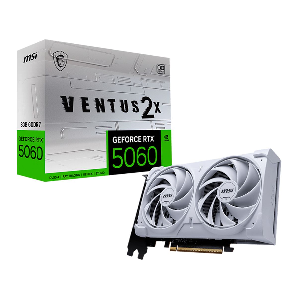 MSI - Tarjeta de video MSI GeForce RTX 5060 8G VENTUS 2X OC WHITE, 8GB GDDR7, PCIe 5.0 x16 (x8)