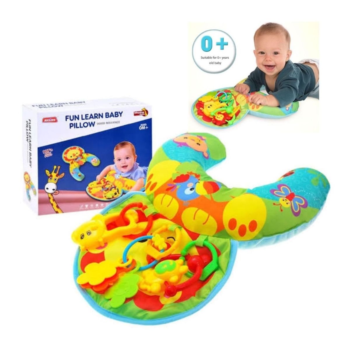GENERICO - Almohada Cojín Sensorial para Gateo con Sonajeros Leoncito para Bebés