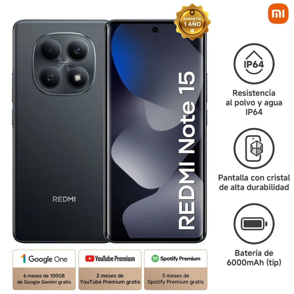XIAOMI - Smartphone Redmi Note 15 Negro 8Gb 256Gb