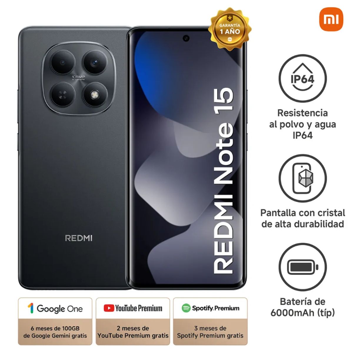 XIAOMI - Smartphone Redmi Note 15 Negro 8Gb 256Gb