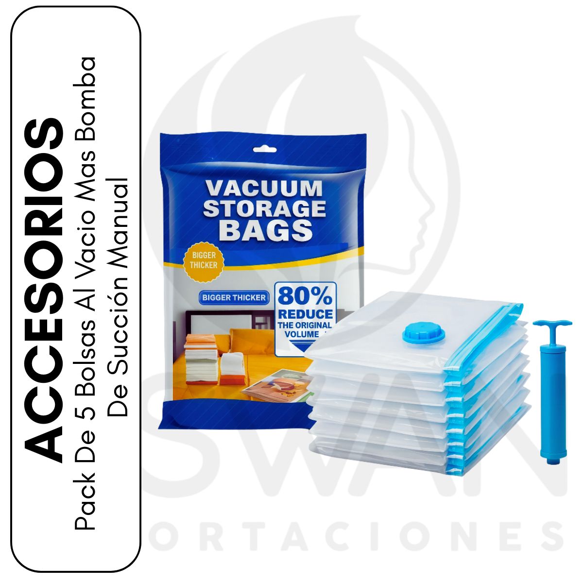 GENERICO - Pack De 5 Bolsas Al Vacio Mas Bomba De Succión Manual