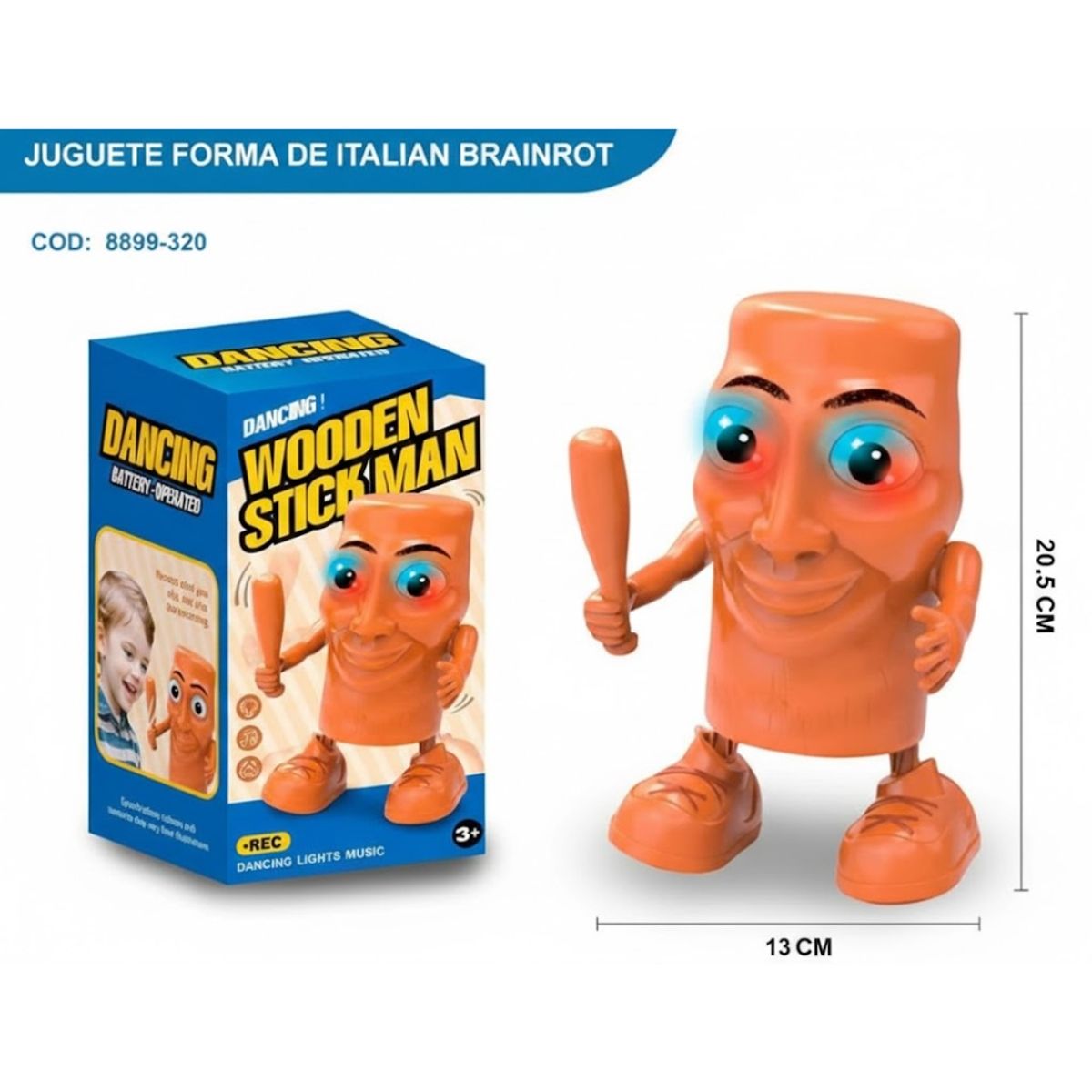 GENERICO - Muñeco Bailarin Thung Thung Sahur Wooden Stick Man Dancing Battery