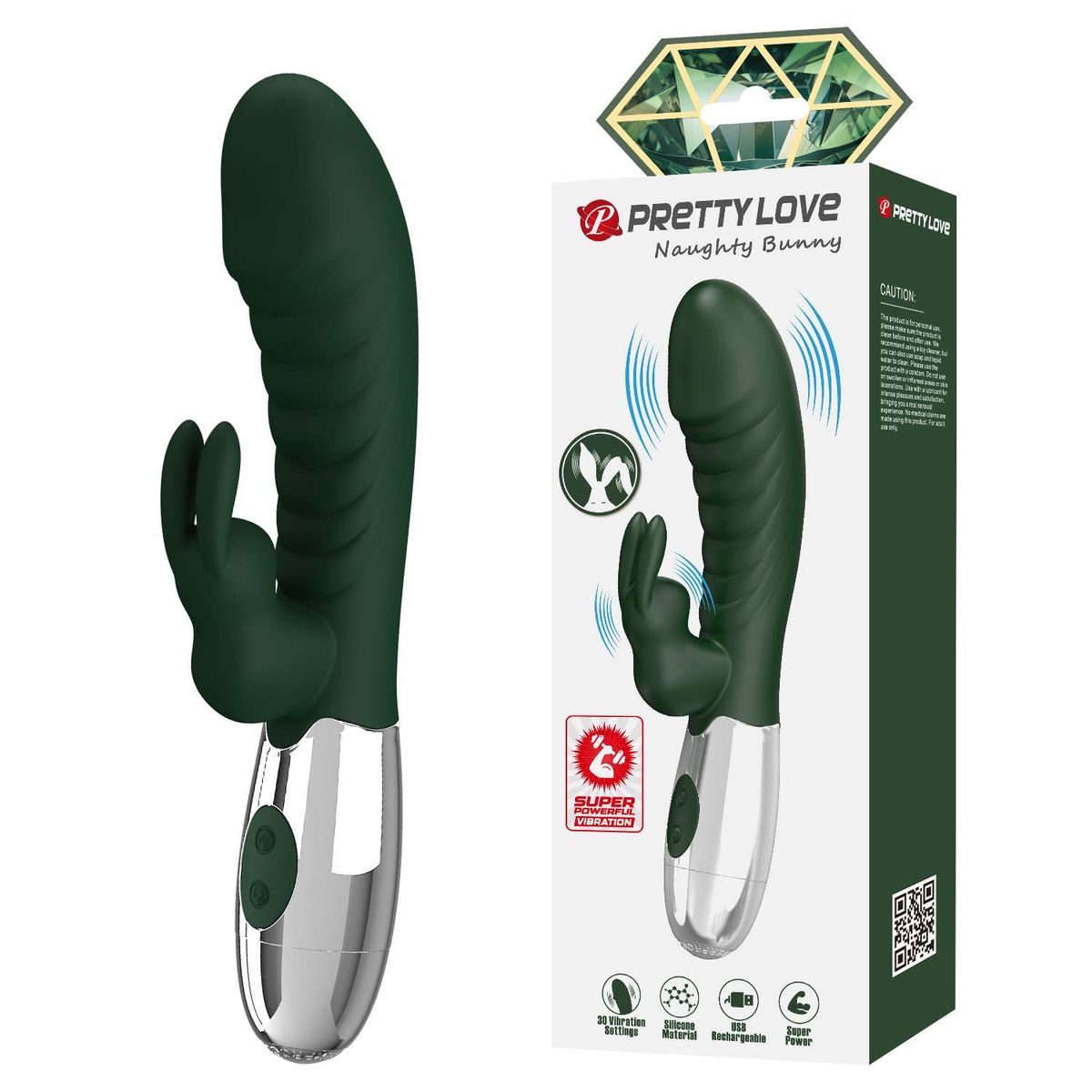 PRETTY LOVE - Vibrador Rabbit Naughty Bunny Green 30 Niveles Recargable