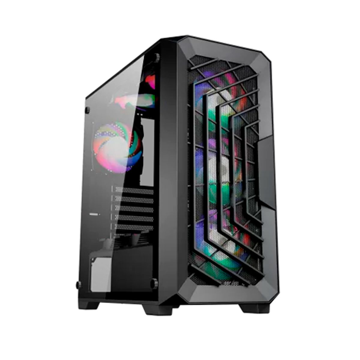 HALION - Case Gamer Halion Aries 02 Con Fuente 600W, Malla, Panel Vidrio Templado, 4 Cooler Fan