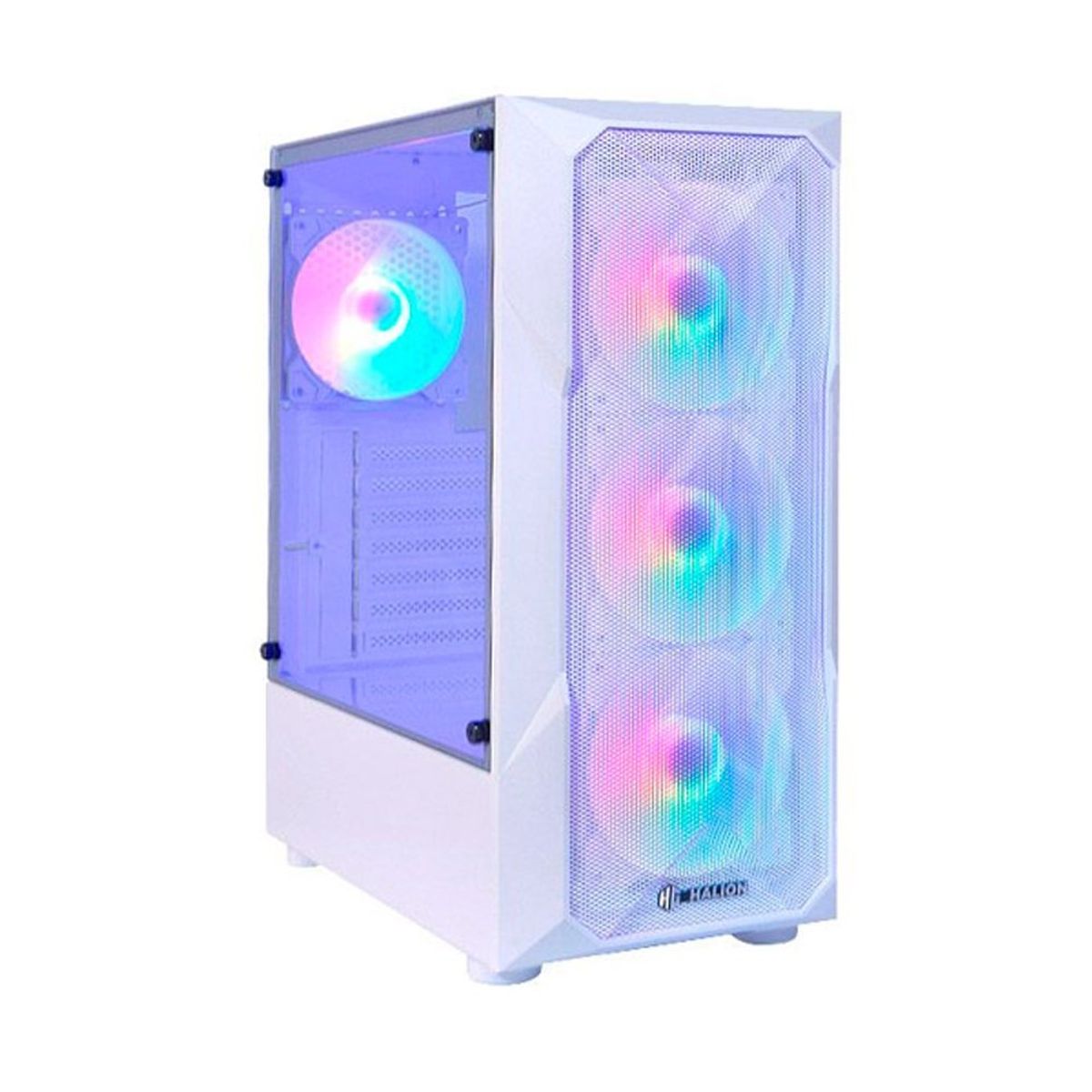 HALION - Case Gamer Halion Stuka Cr11-W 500W Panel De Vidrio Templado 4 Cooler Fan Led-Rgb Rainbow