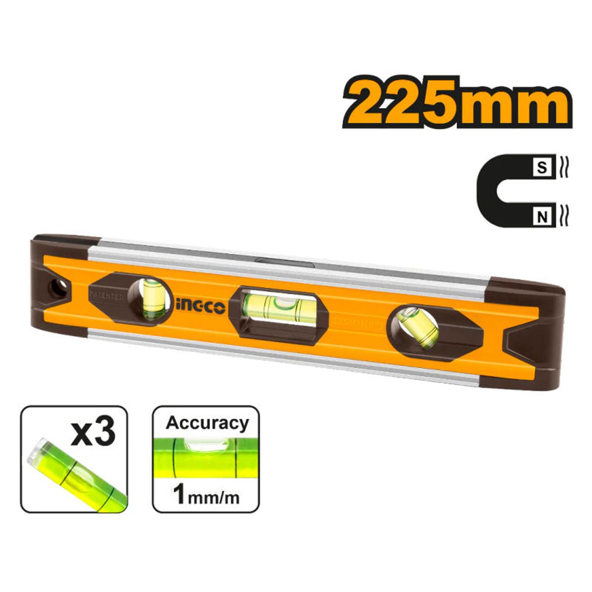 TOLSEN - Mini Nivel Magnetico de 225mm INGCO HMSL01030