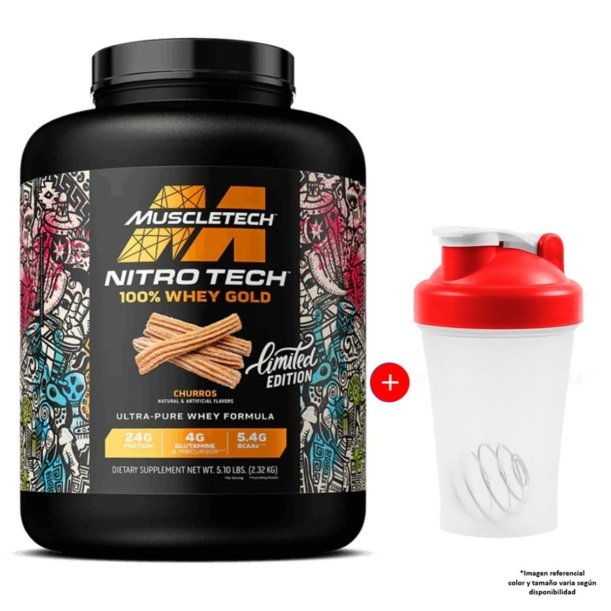 MUSCLETECH - Nitro Tech 100% Whey Gold Churros 2.32 KG Polvo Oral