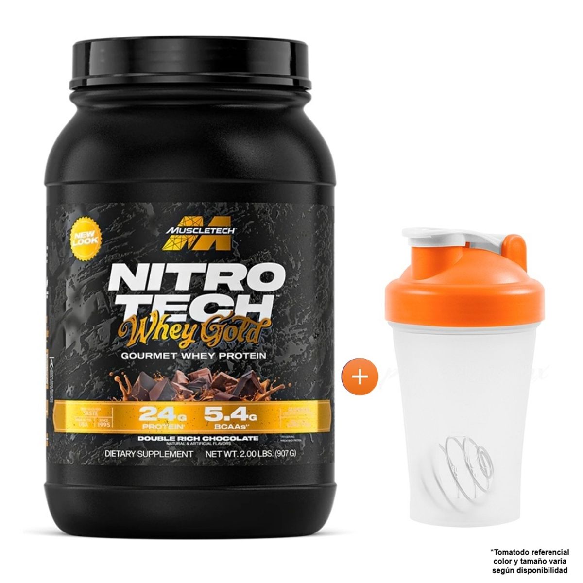 MUSCLETECH - Proteína Muscletech Nitro tech 100% Whey Gold 2 Lbs Double Chocolate + Shaker