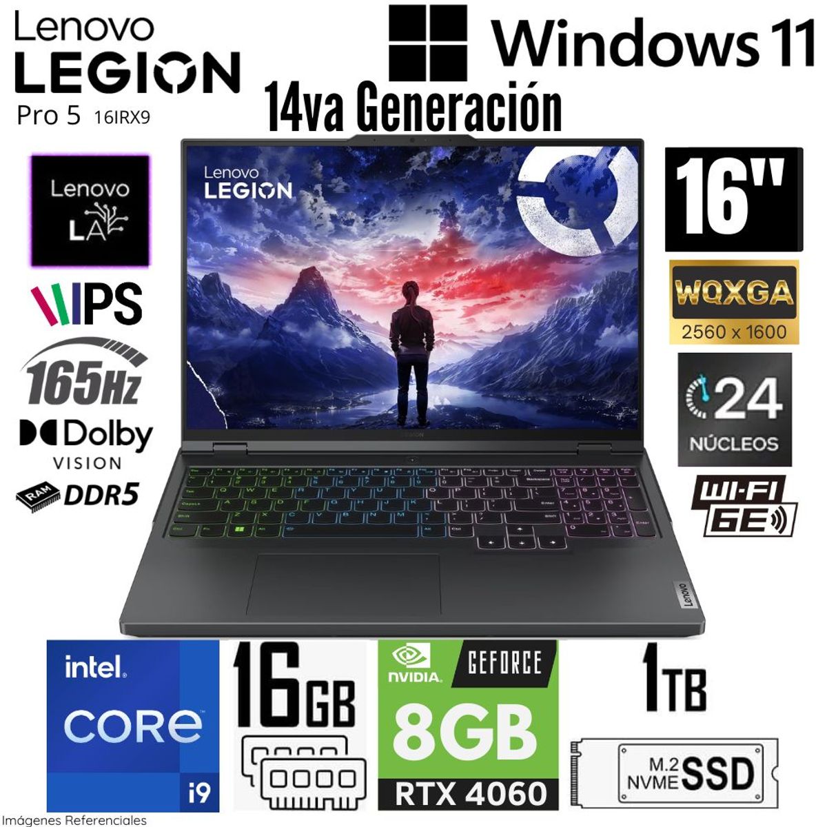 LENOVO - Laptop Lenovo Legion Pro 5 16IRX9 Intel Core i9-14900HX 16GB RAM 1TB SSD RTX 4060-8GB 16"  WQXGA
