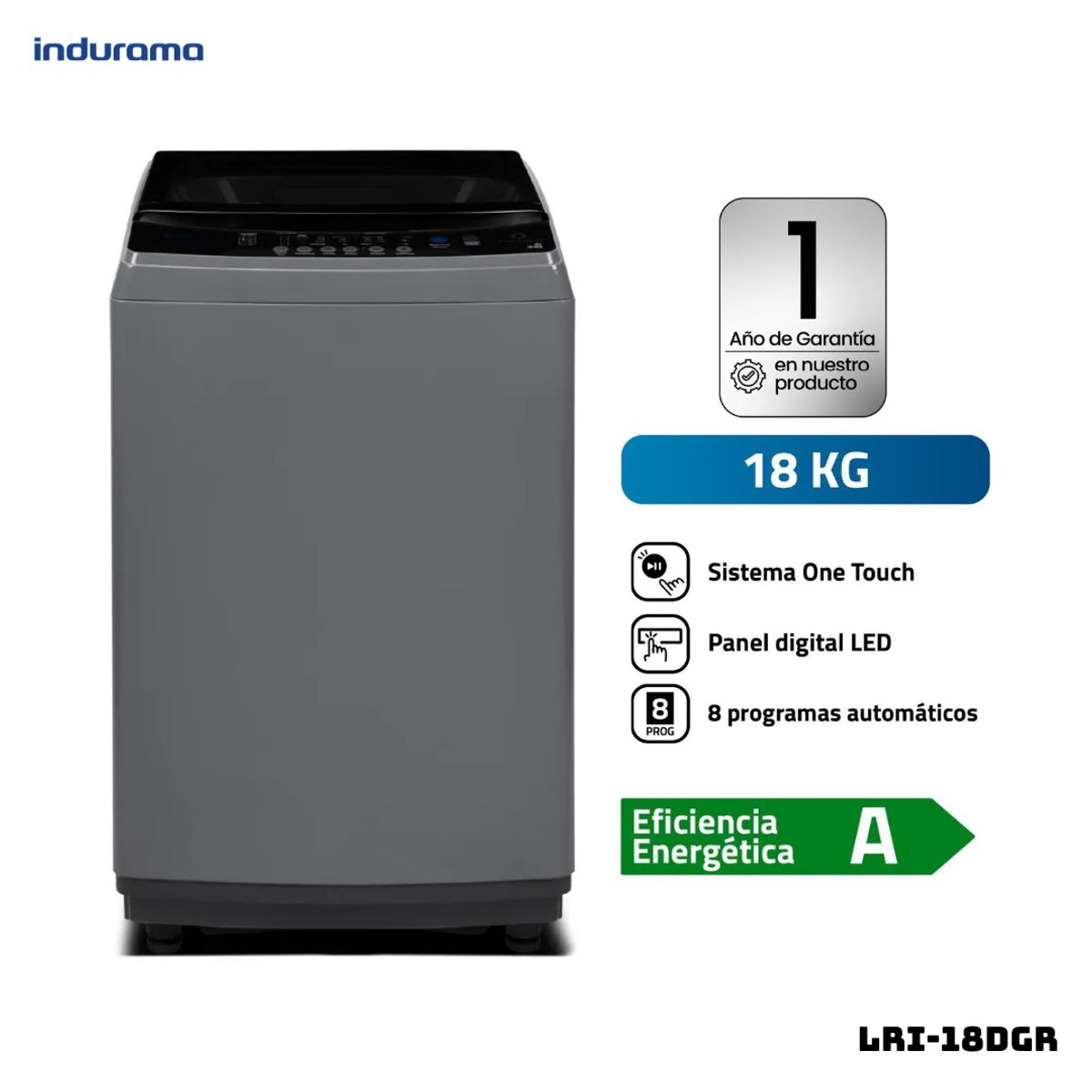 INDURAMA - LAVADORA INDURAMA 18 KG CARGA SUPERIOR GRIS OSCURO - LRI-18DGR