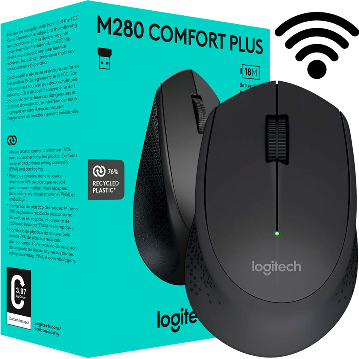 LOGITECH - Logitech M280 Mouse Inalámbrico Black - Ergonómico y Preciso