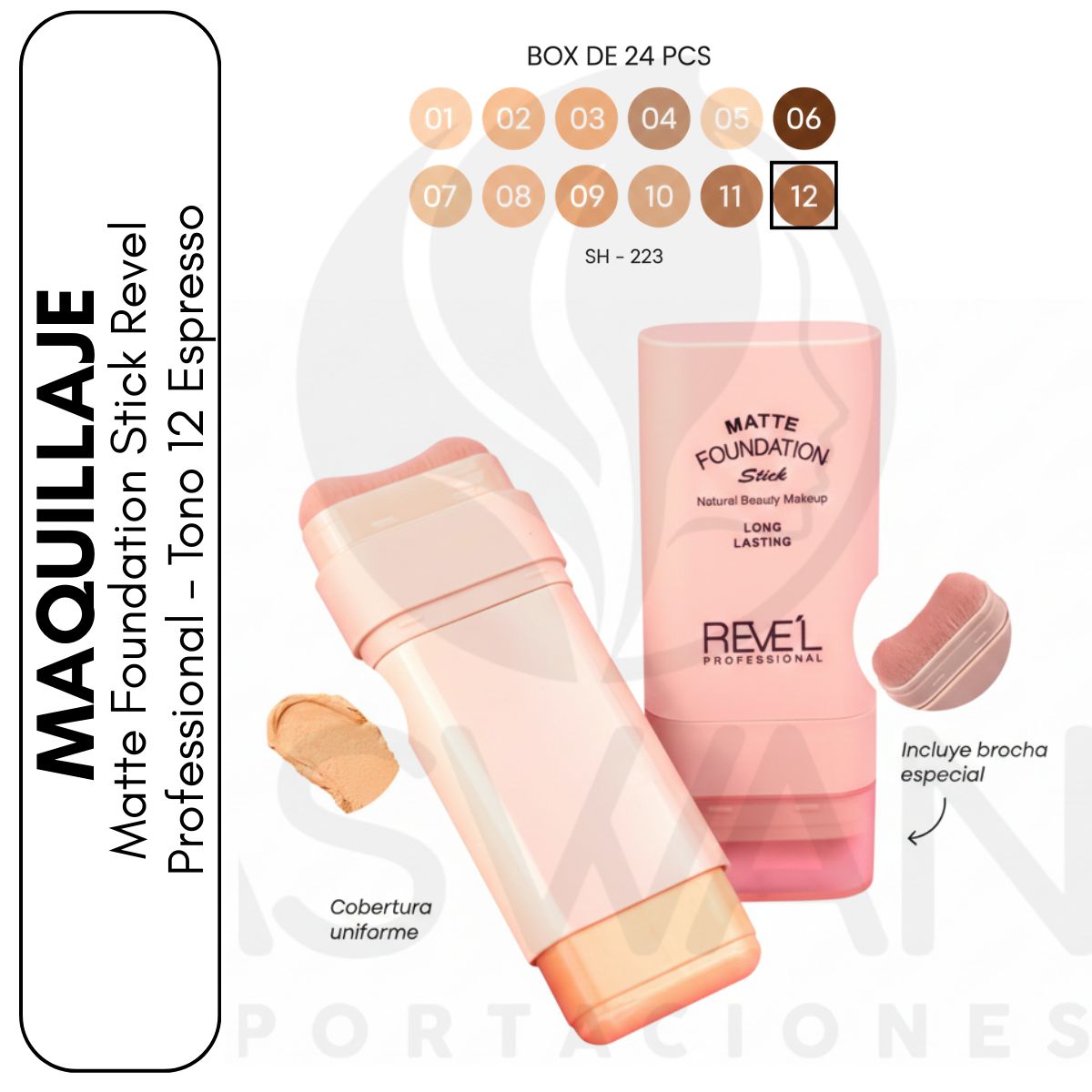 REVE'L PROFESSIONAL - Matte Foundation Stick Revel Professional  Tono 12 Espresso