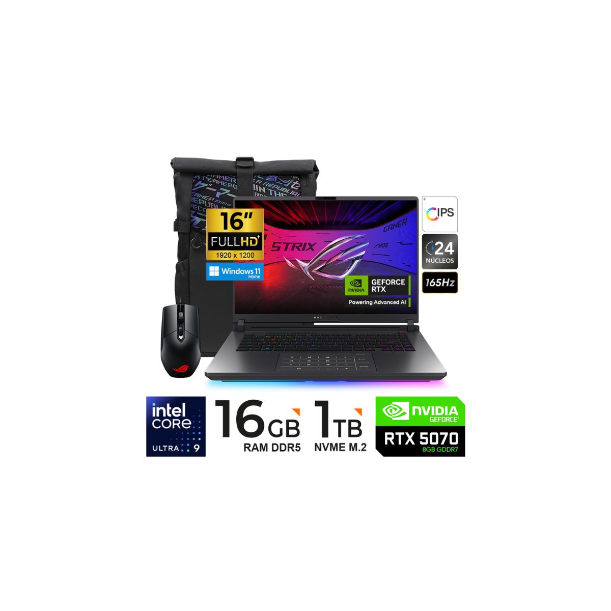 LAPTOP ASUS ROG STRIX G615LP-RV019W G16 16″ ULTRA 9 1TB/16GB/RTX5070/8GB/W11H/MOCHILA-MOUSE-ADA, marca ASUS - Foto Principal