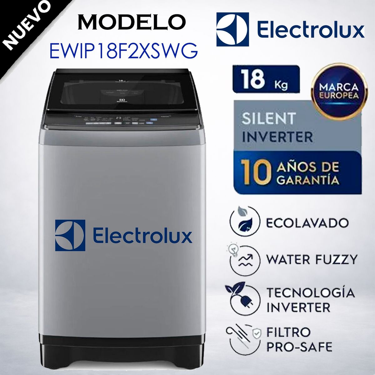 ELECTROLUX - Lavadora Inverter 18.5Kg GRIS Electrolux EWIP18F2XSWG