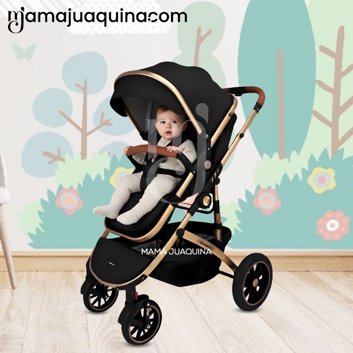 Baby - Coche Moisés Travel System de Lujo «NEW ORLEANS» con Bolso Pañalero Black