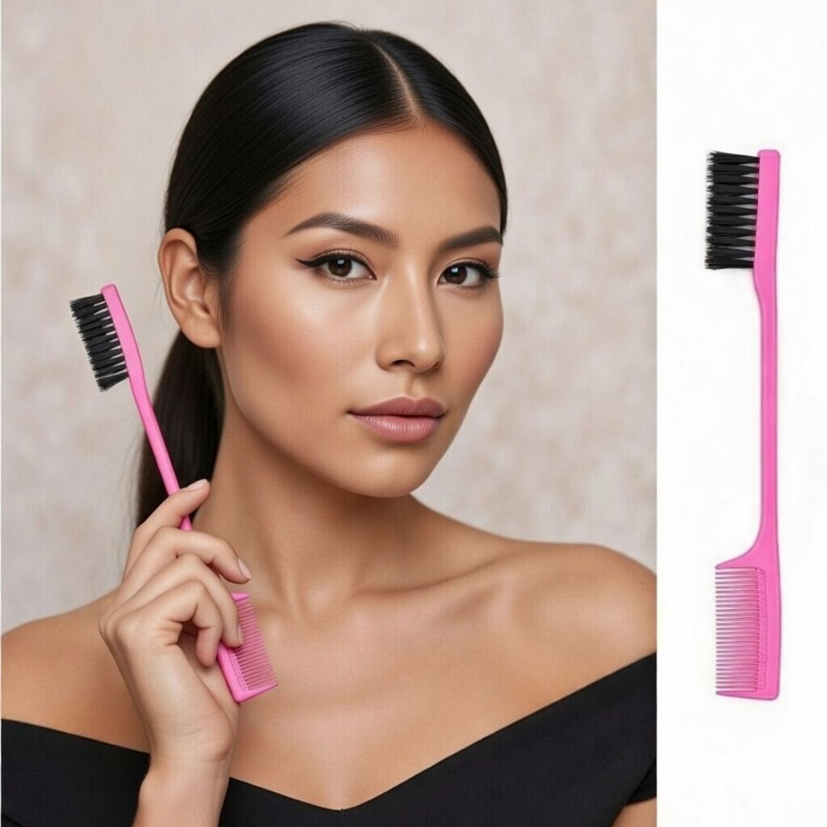 GENERICO - PEINE CEPILLO DOBLE BORDE FUCSIA ANTI FRIZZ BABY HAIR CEJAS CABELLO PEINADO PERFECTO GENIEKA