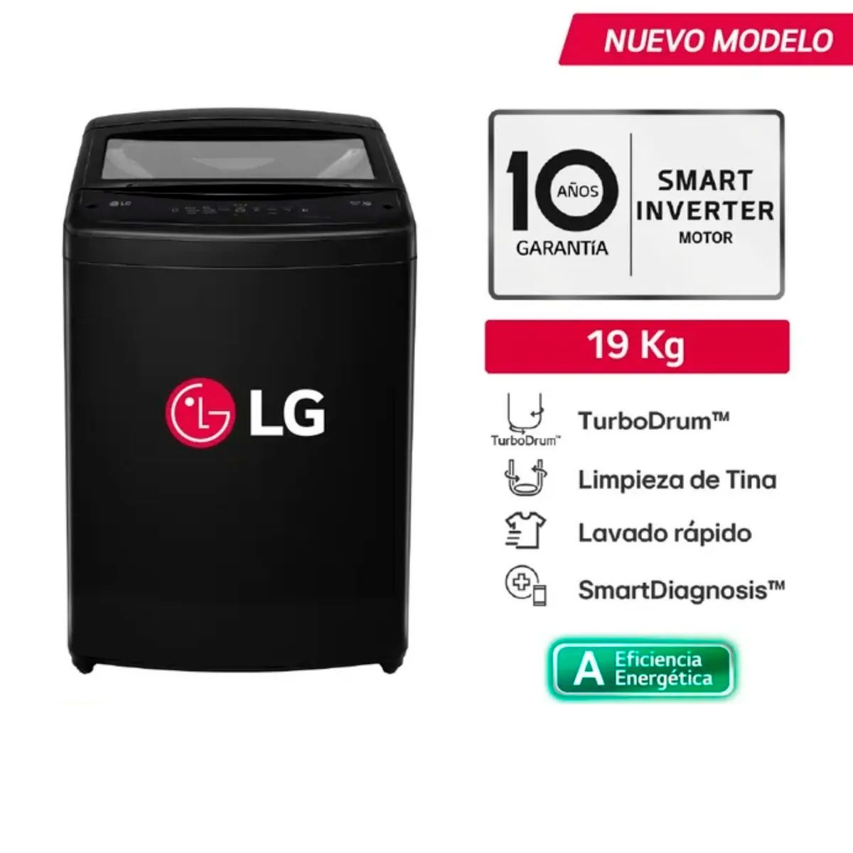 LG - Lavadora LG Turbodrum 19KG WT19OBVTB Negro