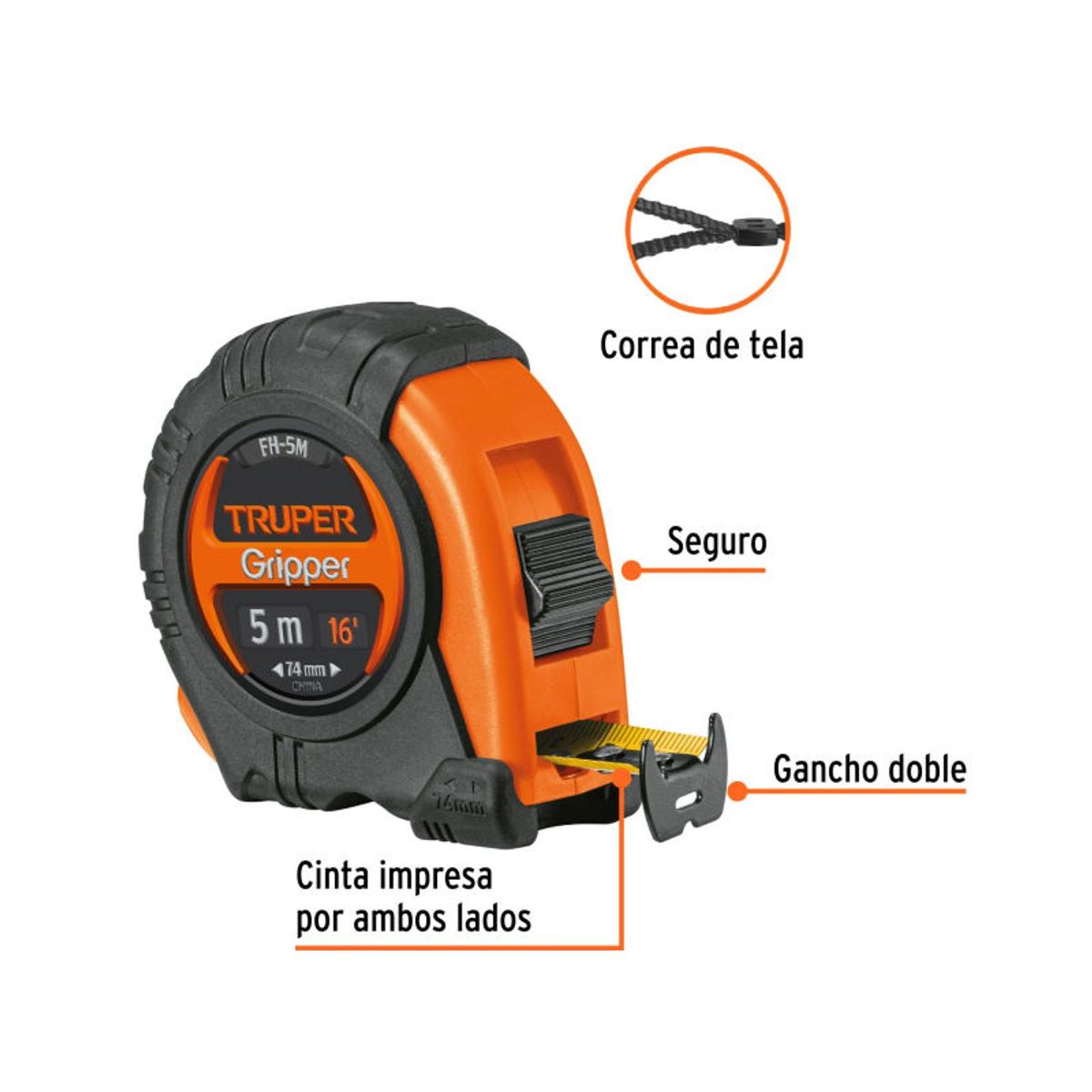 TRUPER - Cinta Metrica Gripper contra impactos 5m cinta 19mm Truper - 14578