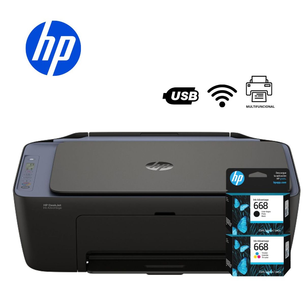 HP - Impresora AiO 2975 de tinta HP DeskJet Ink Advantage, Imprime, Escanea , Copia , Wi-Fi , USB 2.0
