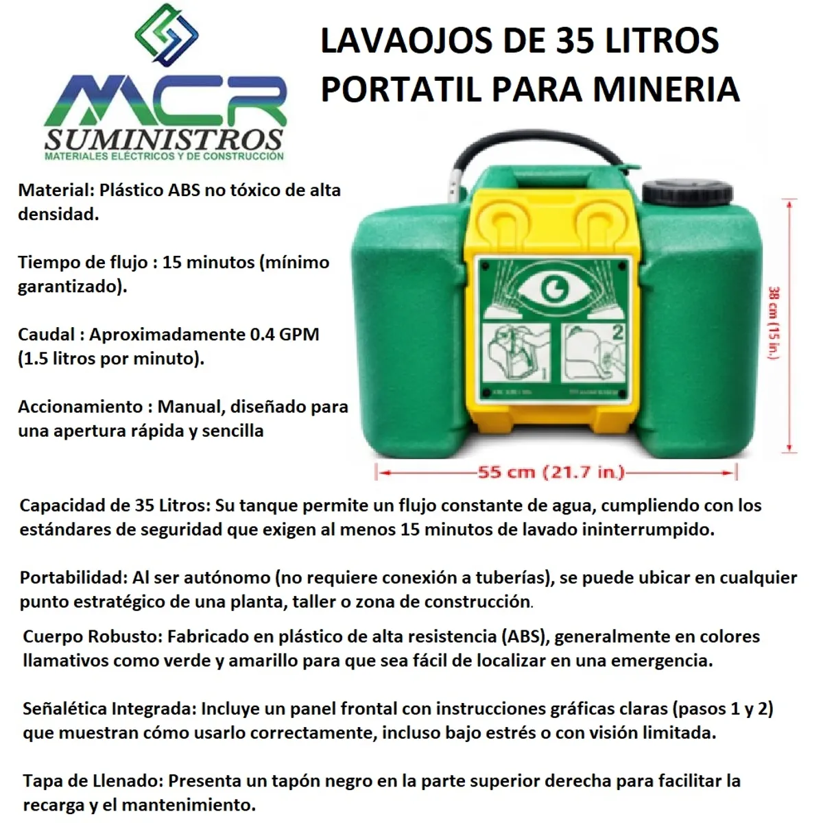 GENERICO - LAVAOJOS DE EMERGENCIA DE 35 LITROS PORTATIL