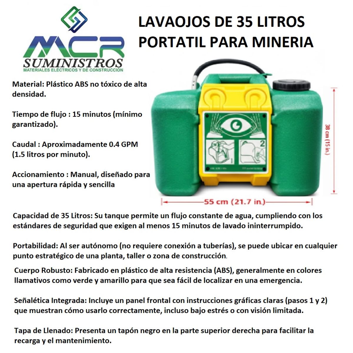 GENERICO - LAVAOJOS DE EMERGENCIA DE 35 LITROS PORTATIL