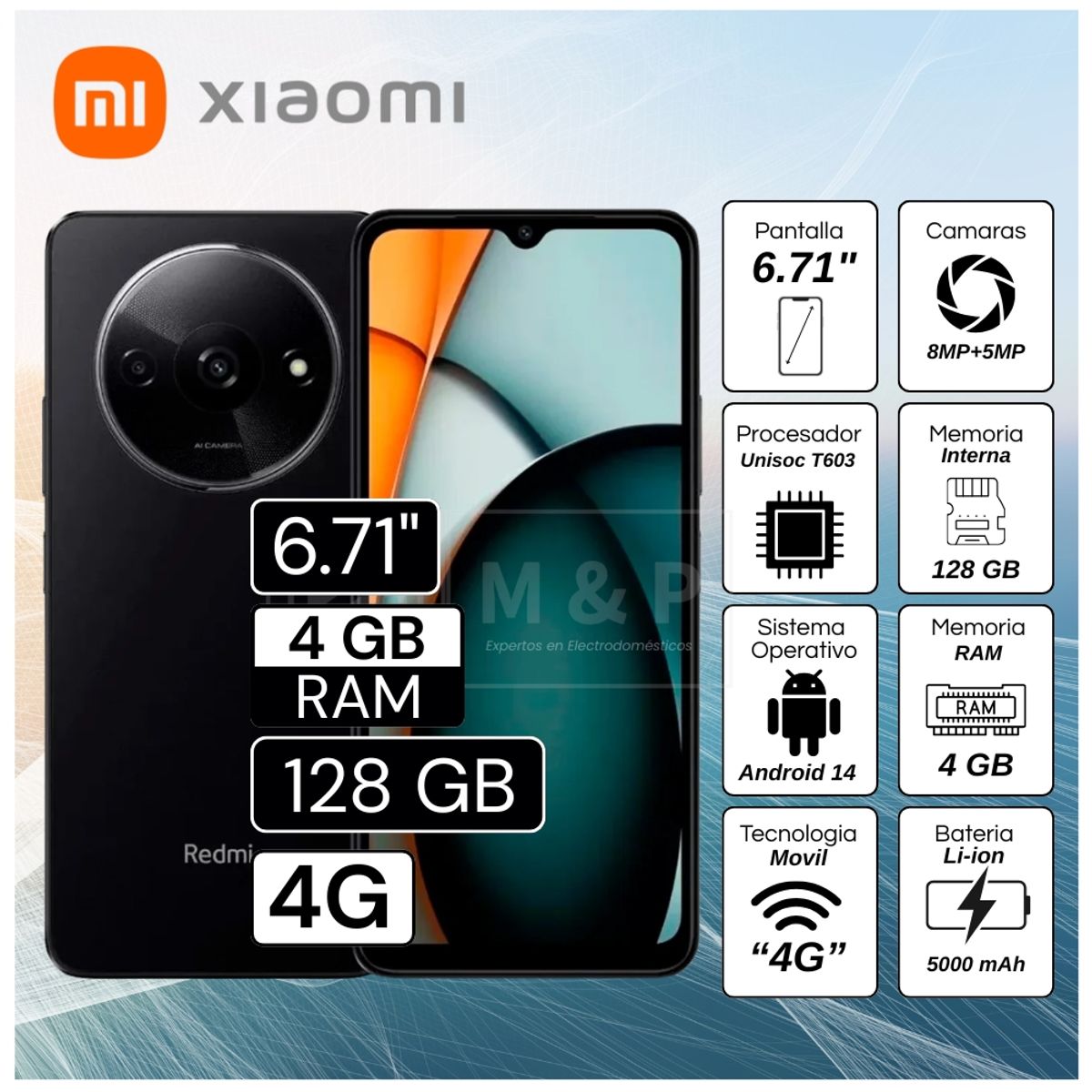 XIAOMI - Celular Xiaomi Redmi A3x 4GB RAM 128GB 6.71"  Pulg. HD - Negro