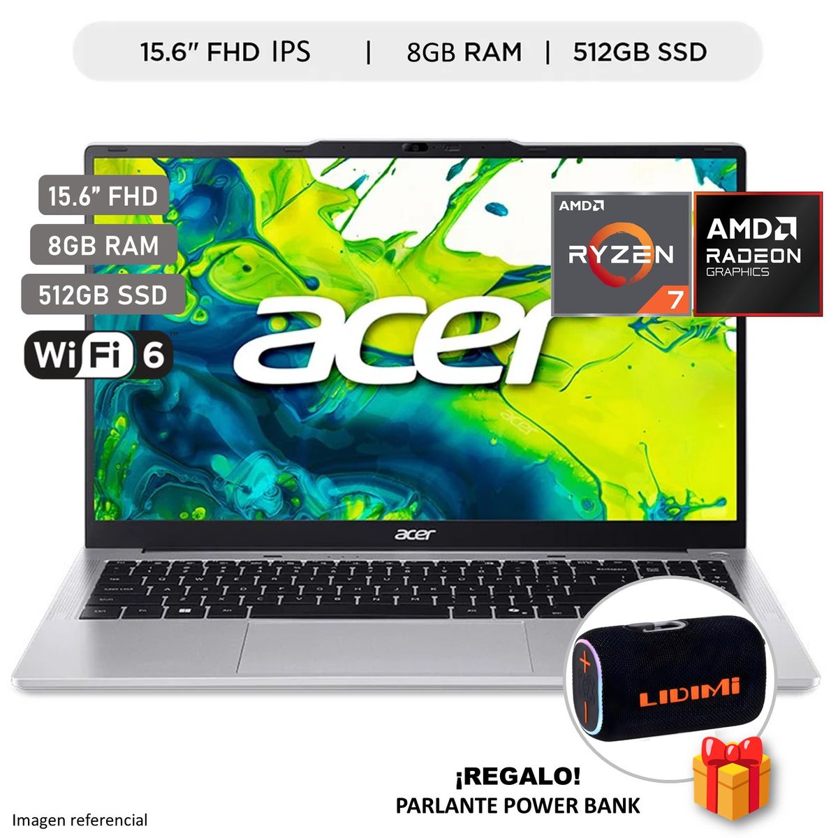 ACER - Laptop Acer Aspire Amd Ryzen 7 8GB RAM 512GB SSD AL15-43P-R8W7 7 15.6" + Parlante Power Bank
