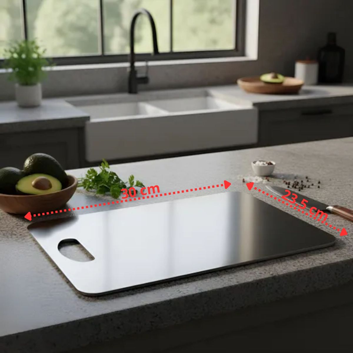 GENERICO - Tabla De Picar Acero Inoxidable 30cm x 23.5cm, 1.2mm Grado 304 Antibacterial