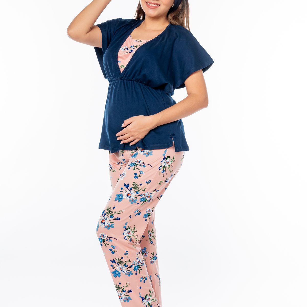 VELA WHITE - Blue Flower II Mom polo con pantalón