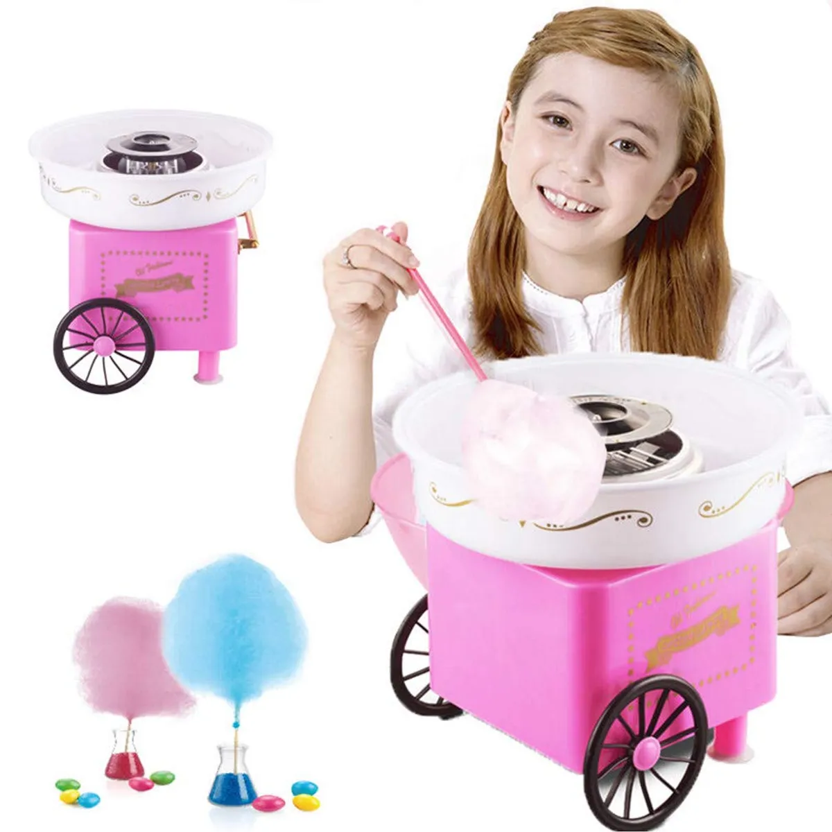OEM - Máquina de Algodón de Azúcar Portátil Rosa Estilo Vintage Fiestas Cumpleaños