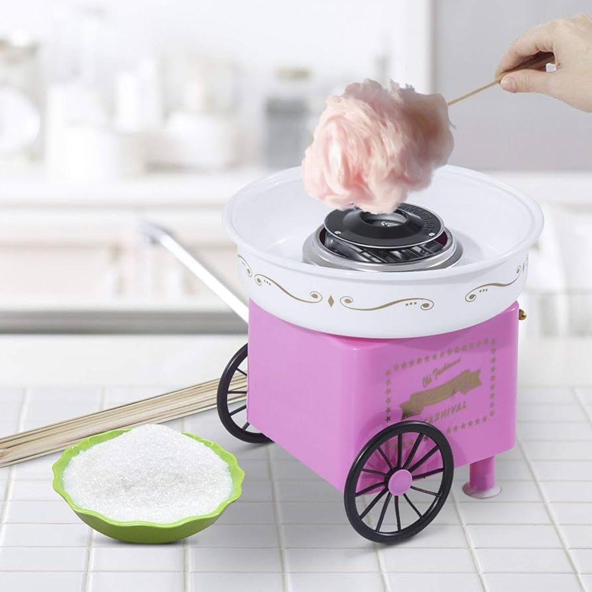 OEM - Máquina de Algodón de Azúcar Portátil Rosa Estilo Vintage Fiestas Cumpleaños