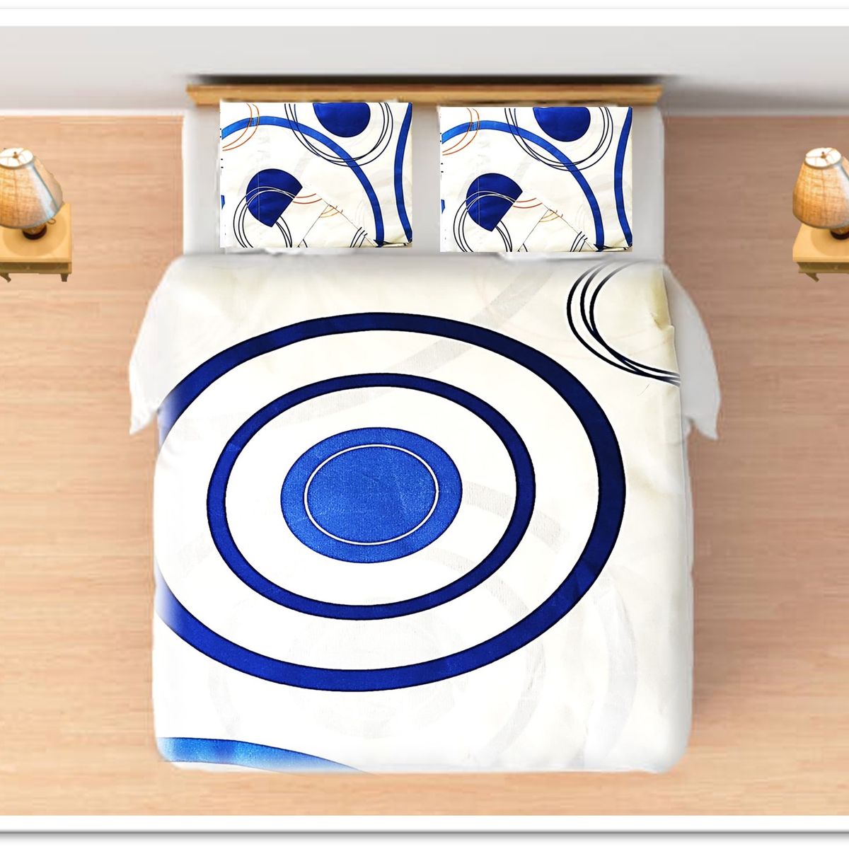 GENERICO - Juego de sabanas tamaño QUEEN  circulos azules  COD 222