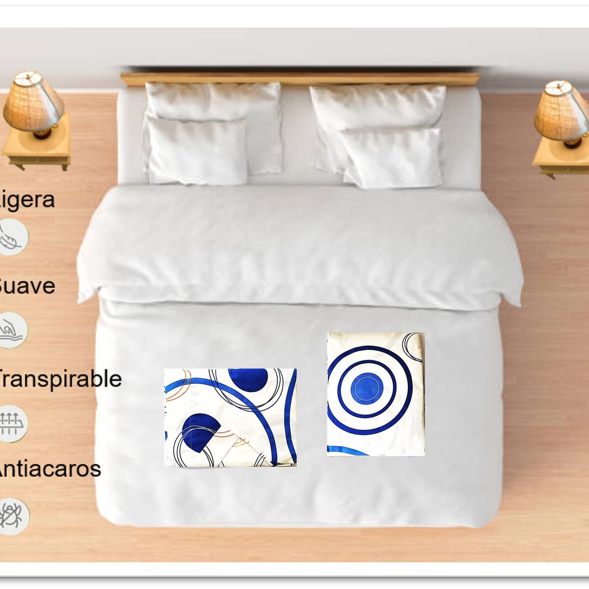 GENERICO - Juego de sabanas tamaño QUEEN  circulos azules  COD 222